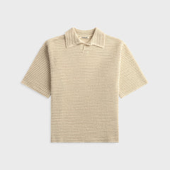 Auralee Tussah Silk Cotton Mesh Knit Skipper Polo - Ivory
