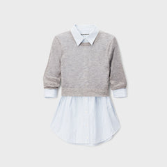 Alexander Wang Button Up with Sheer Crewneck Sweater - Heather Grey