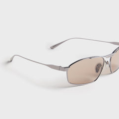 Balenciaga BB0416S Rectangle Metal Sunglasses - Ruthenium / Brown