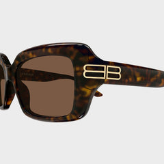 Balenciaga Recycled Acetate Rectangular Sunglasses - Havana / Brown