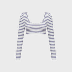 Bond Eye Halle Long Sleeve Crop Top - Indigo / Riviera Stripe
