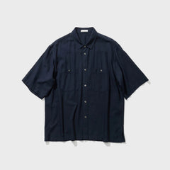 ATON Cotton Silk Viera Loose Fit Half Sleeve Shirt - Navy