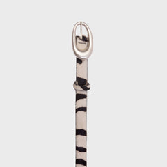 Black Suede Studio Oval Belt - Zebra Pony Hair / Silver Buckle