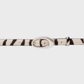 Black Suede Studio Oval Belt - Zebra Pony Hair / Silver Buckle