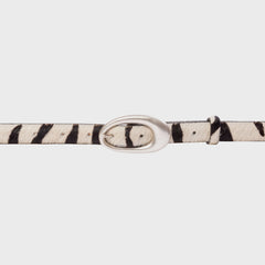 Black Suede Studio Oval Belt - Zebra Pony Hair / Silver Buckle