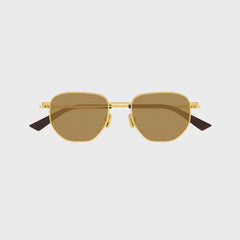 Bottega Veneta Unisex Metal Sunglasses - Gold / Brown
