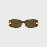 Bottega Veneta Knot Rectangular Sunglasses - Havana / Gold / Brown