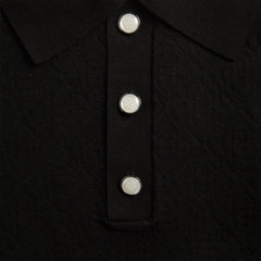 Casablanca Pointelle Monogram Short Sleeve Polo Shirt - Black