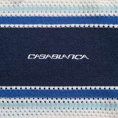 Casablanca Striped Mesh Short Sleeve Polo Shirt - White / Blue