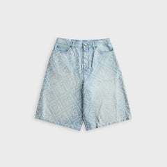 Casablanca Pearly Monogram Wide Leg Denim Short - Denim
