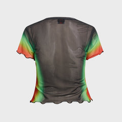 Casablanca Scallop Short Sleeve Printed Mesh Tee - Multi
