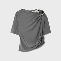 Christopher Esber Prica Crystal Ruched Jersey Tee - Blue Granite