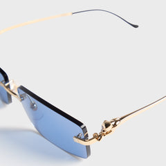 Cartier Rectangle L Sunglass Unisex Metal - Gold / Blue
