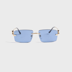 Cartier Rectangle L Sunglass Unisex Metal - Gold / Blue