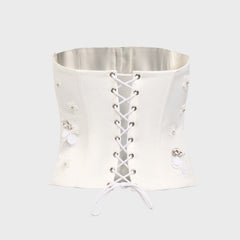 GUIZIO Embellished Satin Corset - White