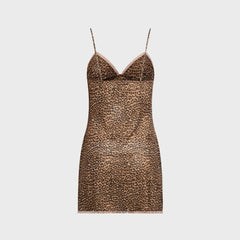 GUIZIO Tallulah Mesh Slip Dress - Mini Leopard