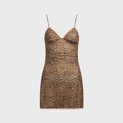 GUIZIO Tallulah Mesh Slip Dress - Mini Leopard
