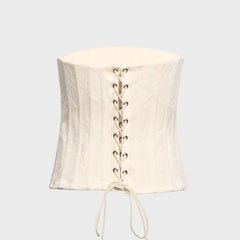 GUIZIO Eliane Lace Embellished Satin Corset Top - Ivory