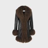 Susanna Chow Dorothy Midi Leather Coat - Black / Brown Trim
