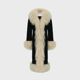 Susanna Chow Dorothy Suede Ultra Maxi Coat - Black / Beige Trim