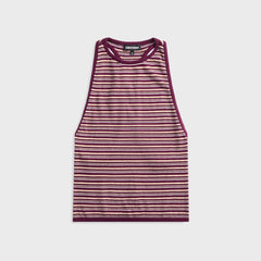 EB Denim Romy Knit Racer Tank Top - Burgundy / Soft Pink Stripe