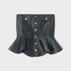 Ganni Shimmery Foil Denim Corsage Top - Washed Black