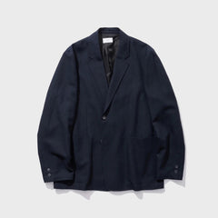 ATON Twist Wool Linen Semi Double Jacket - Navy