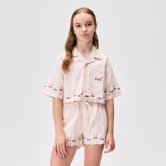 Kith Kids Embroidered Cropped Thompson Camp Shirt - Sahara