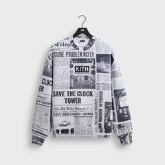 Kith for Back to the Future Newspaper All-Over Printed Nelson Crewneck - Light Heather Grey