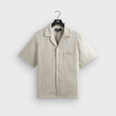 Kith Neon Slub Stripe Cropped Beckham Camp Collar Shirt - Sandrift