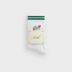 Kith Double Striped Floral Cotton Mid Crew Socks - Conifer