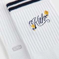 Kith Double Striped Floral Cotton Mid Crew Socks - Nocturnal