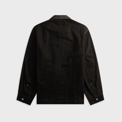 Lemaire Workwear Overshirt With Leather Collar - Black