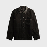 Lemaire Workwear Overshirt With Leather Collar - Black