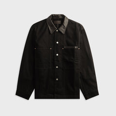 Lemaire Workwear Overshirt With Leather Collar - Black