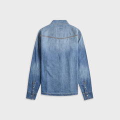 Ksubi Whiplash Long Sleeve Shirt Texas Blue Studded - Stone Washed Denim
