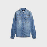 Ksubi Whiplash Long Sleeve Shirt Texas Blue Studded - Stone Washed Denim