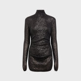 Norma Kamali Long Sleeve Turtleneck Pickleball Dress - Black Sequin