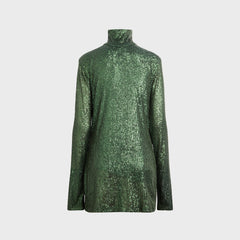 Norma Kamali Long Sleeve Slim Fit Turtleneck Pickleball Dress - Dark Emerald