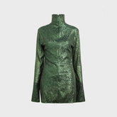Norma Kamali Long Sleeve Slim Fit Turtleneck Pickleball Dress - Dark Emerald
