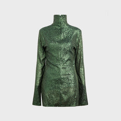 Norma Kamali Long Sleeve Slim Fit Turtleneck Pickleball Dress - Dark Emerald