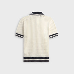 Orlebar Brown Swift Knitted Crochet Polo Shirt - White Sand / Night Iris