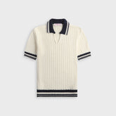 Orlebar Brown Swift Knitted Crochet Polo Shirt - White Sand / Night Iris
