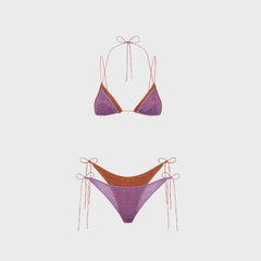Oseree Double Microkini Lurex Metallic Bikini Set - Lilac / Orange