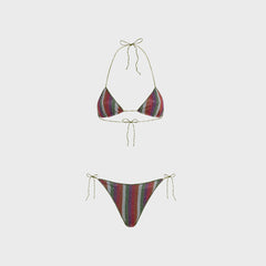 Oseree Lolita Kini Printed Lurex Bikini Set - Rose / Multicolor