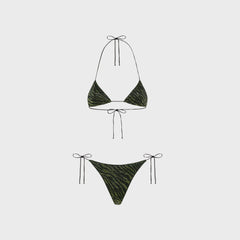 Oseree Lumiere Candy Two Piece Printed Lurex Bikini Set - Green / Black