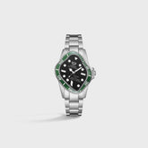 LAARVEE Silver Precision Steel Watch - Green Ceramic Bezel / Black Dial