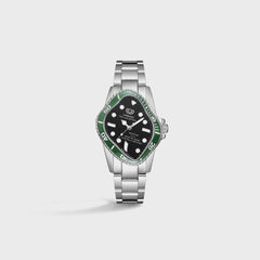 LAARVEE Silver Precision Steel Watch - Green Ceramic Bezel / Black Dial