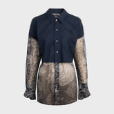 R13 Overlay Drop Neck Shirt - Navy / Abstract Bandana Print