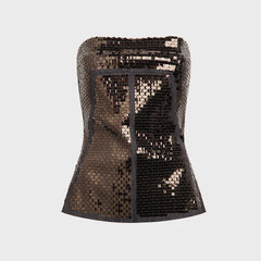 Rick Owens Ricamato Denim Bustier Top - Black